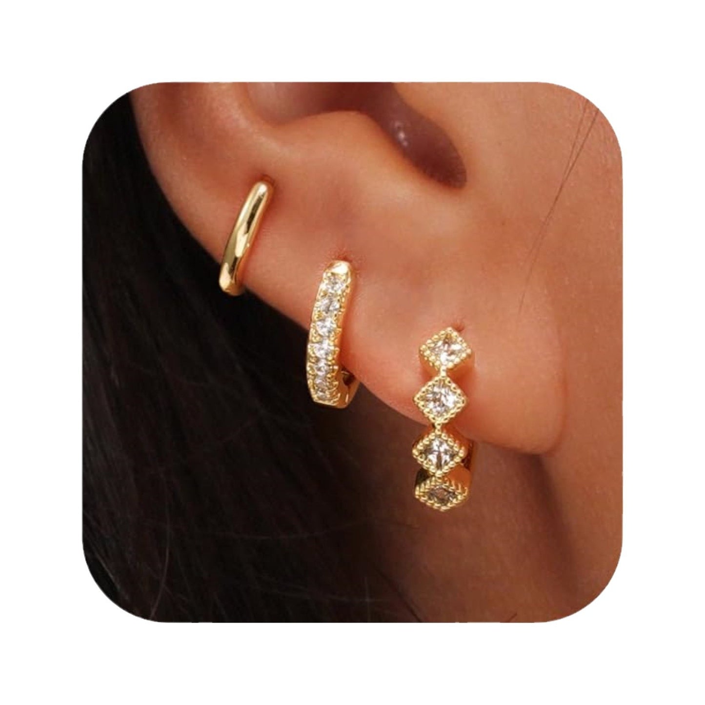 3 Pairs Elegant Temperament Zircon Inlaid Circle Earrings Women's Jewelry Set