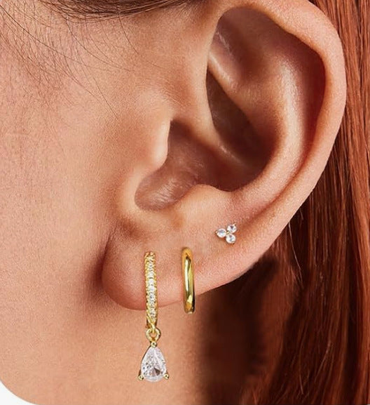 Best Seller in Europe and America Inlaid Zircon Water Drop Luxury Fashion Earrings Three-Piece Set