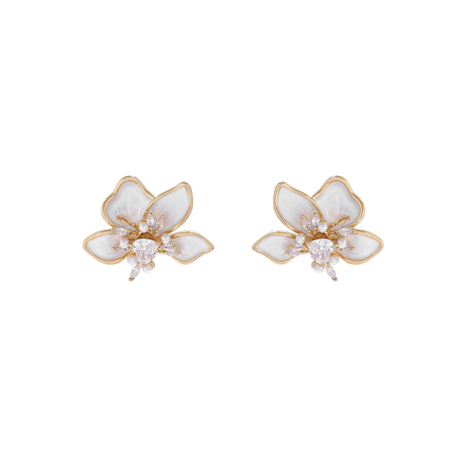 White Oil Drop Real Tiger Zircon Flower Stamen High-end Women's Earrings
