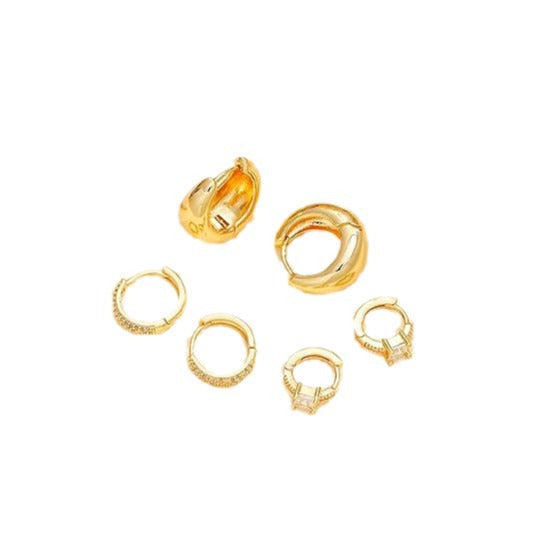 18K gold inlaid zircon fashion women's earrings ear ring set of three