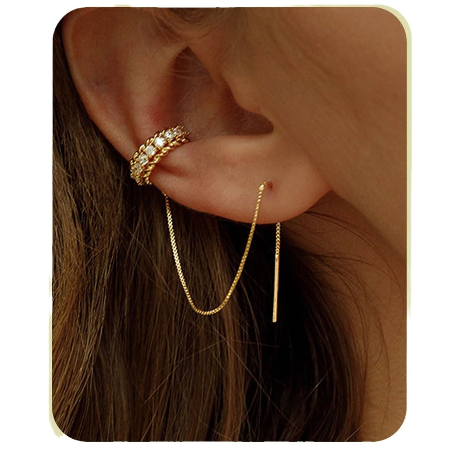 Luxuriant zircon tassel ear clip scroll chain hanging earrings lady