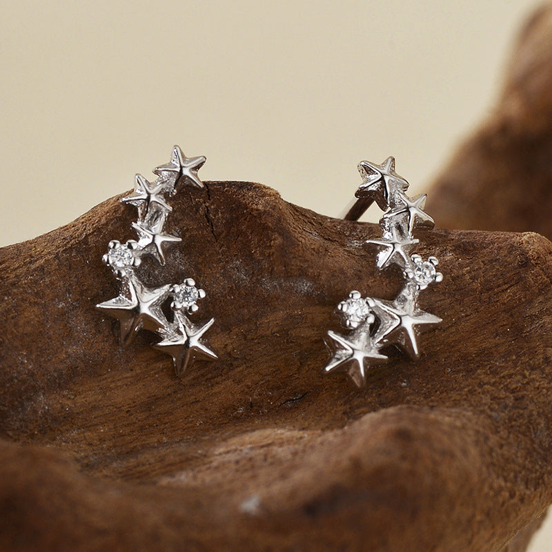 Diamond Embedded Star Shiny Ear Stud Pentagram Earrings Women's High-Grade Earrings