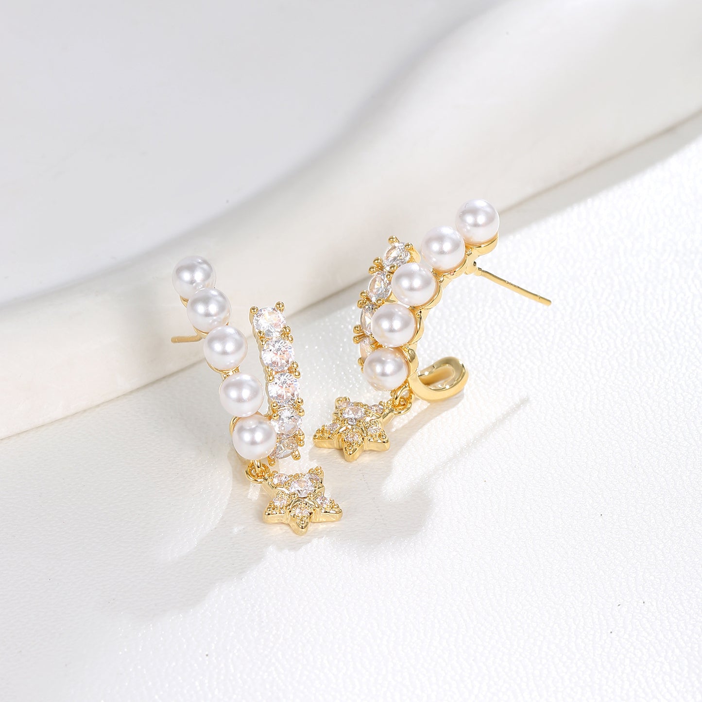 Five-pointed Star Earrings Silver Needle Pearl Zircon Earrings Light Luxury High-end Autumn and Winter Earrings