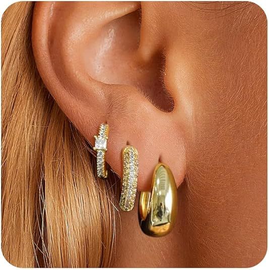 18K gold inlaid zircon fashion women's earrings ear ring set of three