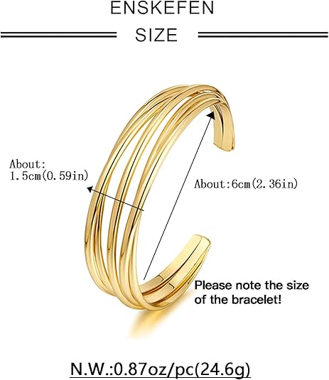 여성용 골드 커프 팔찌 굵은 멀티 레이어 크로스 와이어 오픈 팔찌 홀로우 와이드 커프 팔찌 조절 가능한 골드 오픈 커프 팔찌 팔찌