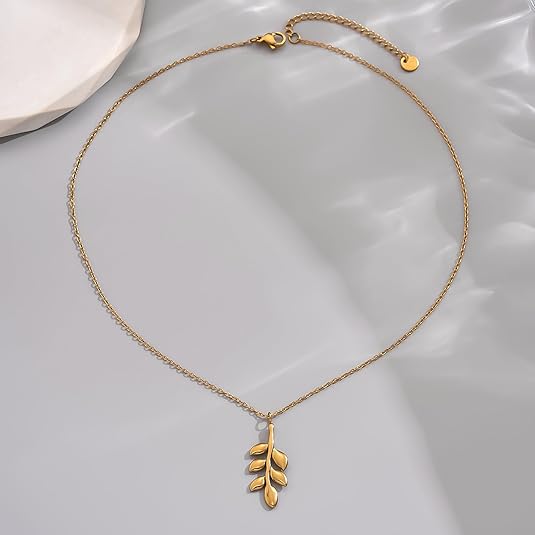 Slim women's gold necklace 18K gold-plated side leaf necklace simple leaf pendant necklace