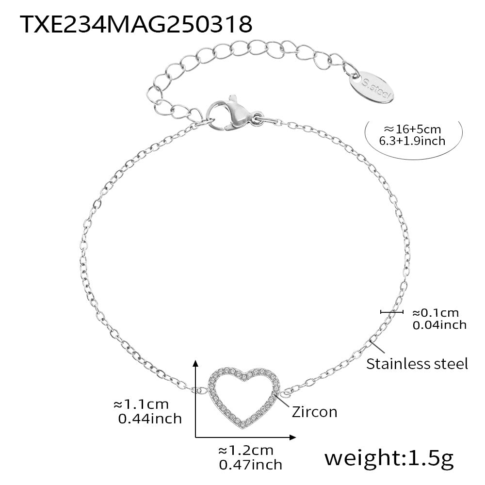 Light Luxury Hollow Heart Necklace Female Titanium Steel Plated 18K Real Gold Diamond Inlaid Clavicle Chain Exquisite Refined Grace Necklace