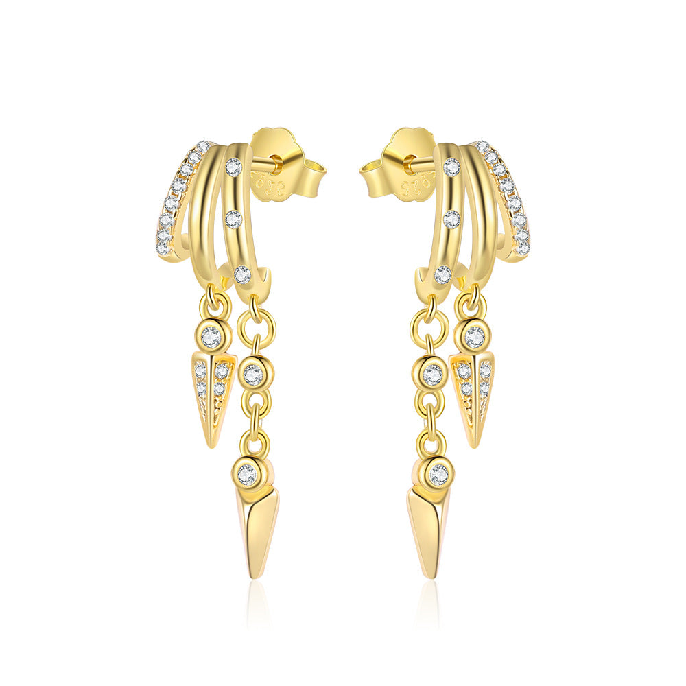 Sterling silver double earrings zircon earrings female earrings