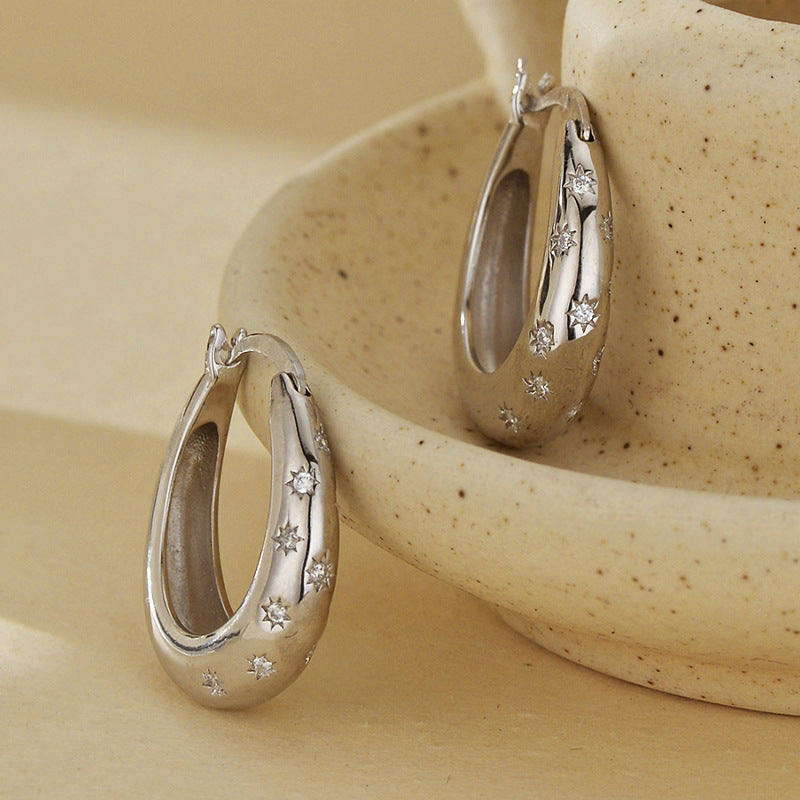 Micro-inlaid sparkling diamond octagonal hoop earrings ladies