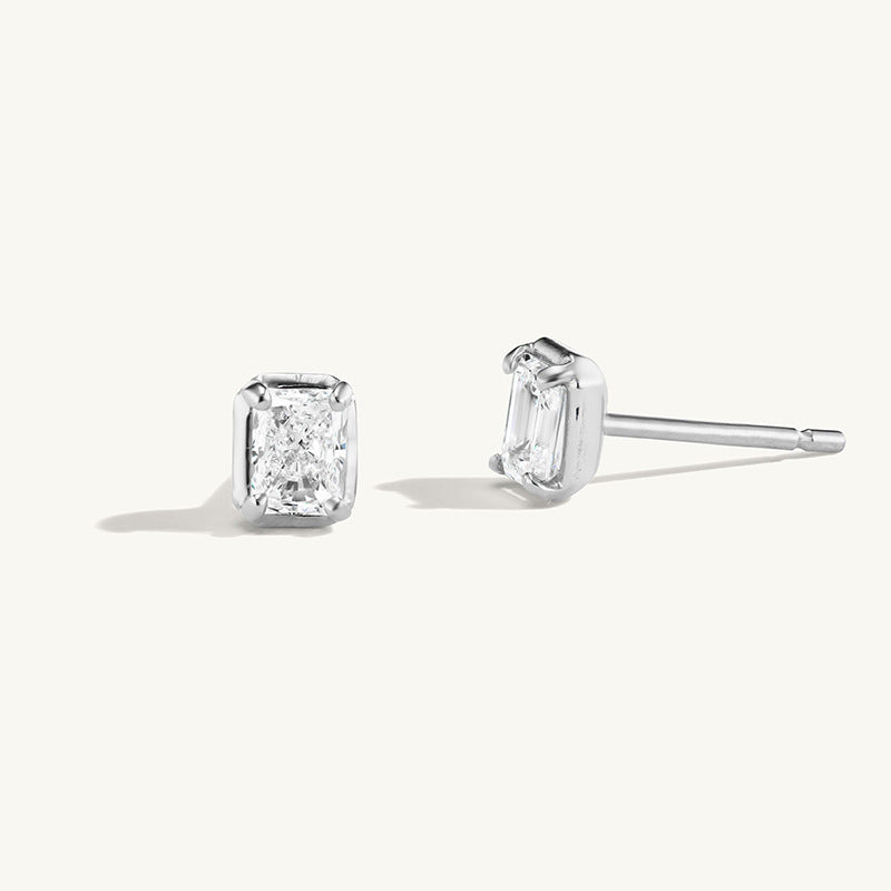 S925 Entire Sterling Silver Ear-Caring Square Zirconium Ear Bone Stud Simple and Elegant Daily Exquisite Female Stud Earrings