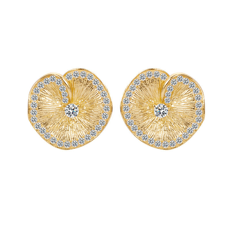 Lotus leaf pleated texture stud earrings for women, high-end ear jewelry
