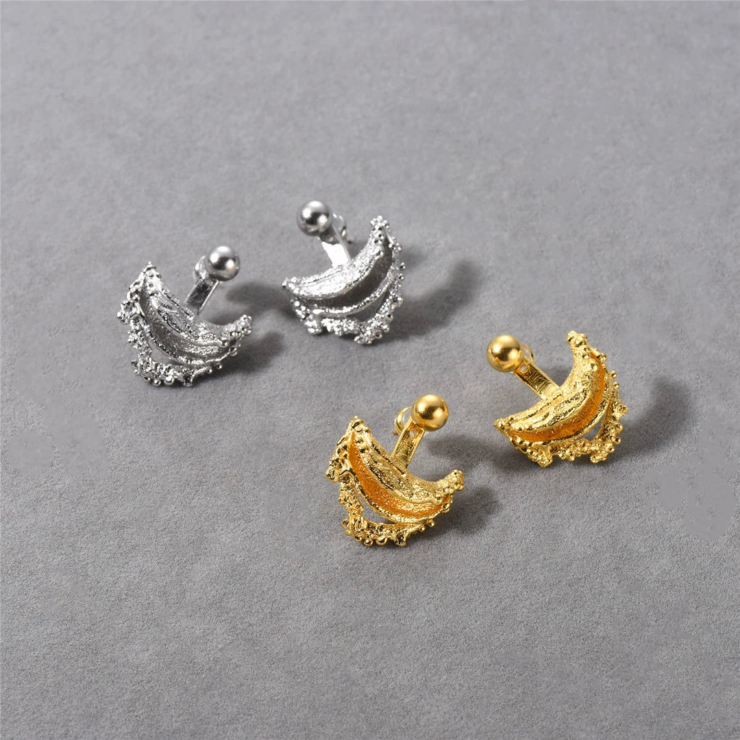 Retro semi-circular irregular 18K gold-plated detachable earrings female