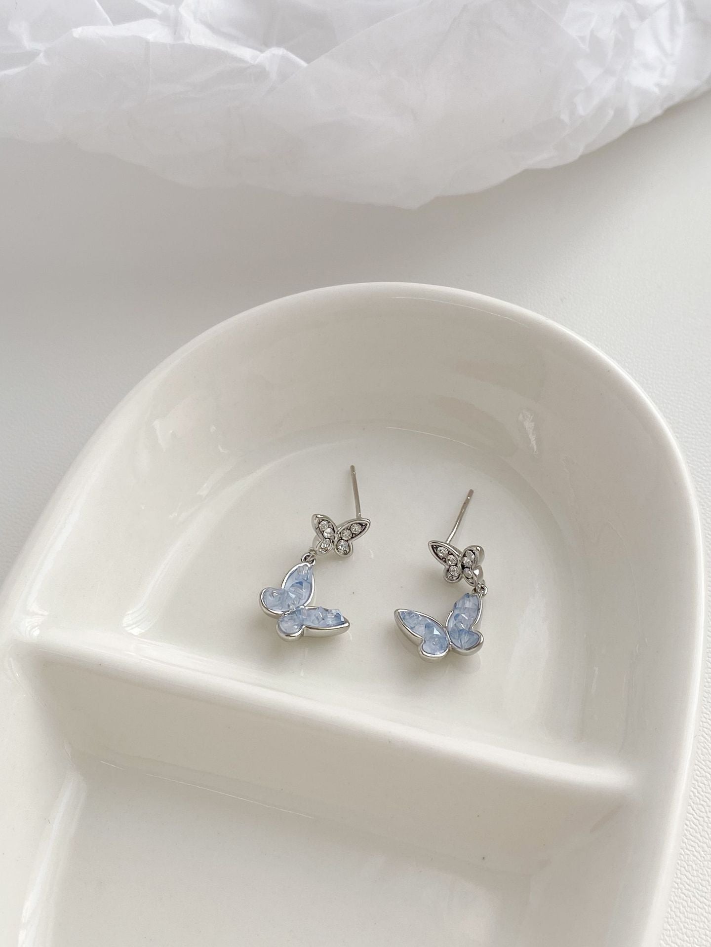 Blue Crystal Butterfly Earrings Premium Sense