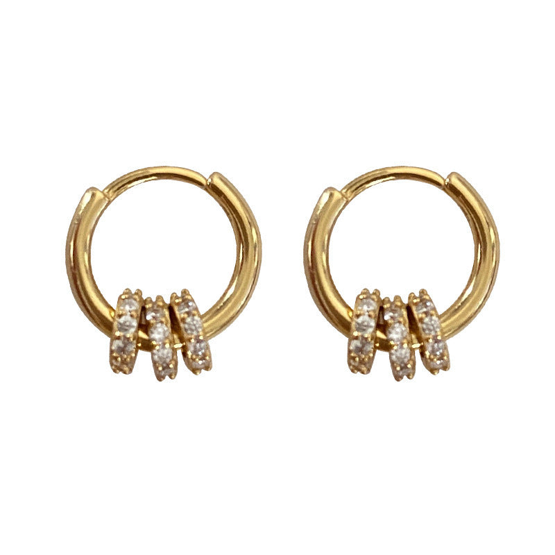 Three-One Circle Ear Ring with Diamond Earrings Earrings