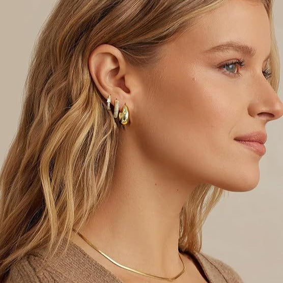 18K gold inlaid zircon fashion women's earrings ear ring set of three