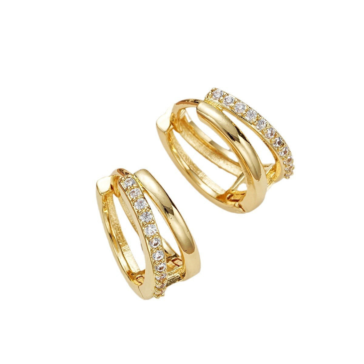 Double-ring diamond-encrusted female earrings fashion personality high-end sense of a pair of earrings