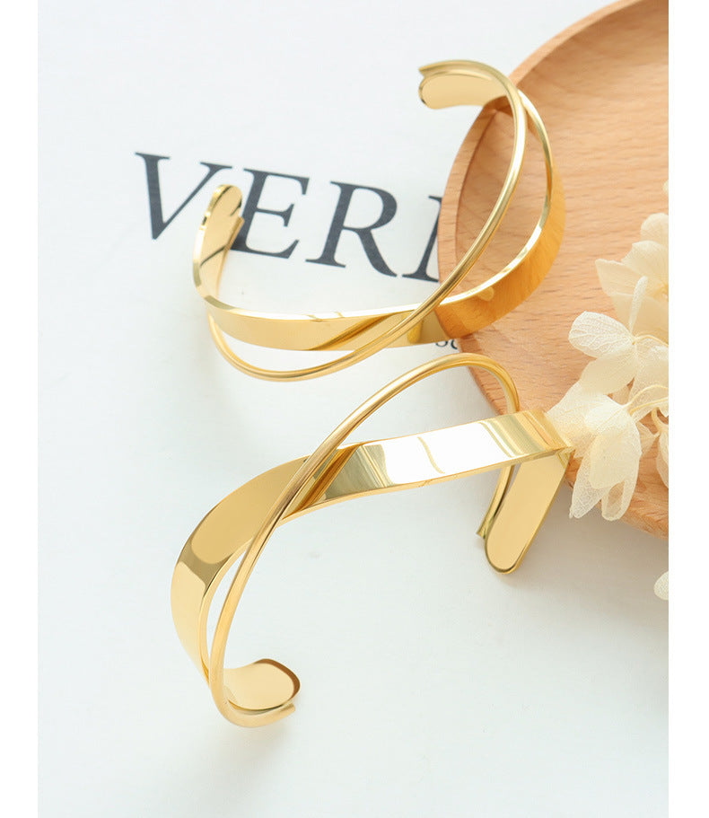 Europe and America ins Fashionable Versatile Cross Glossy Open Bracelet Titanium Steel Plated18K Genuine Gold Bracelet Jewelry Z195