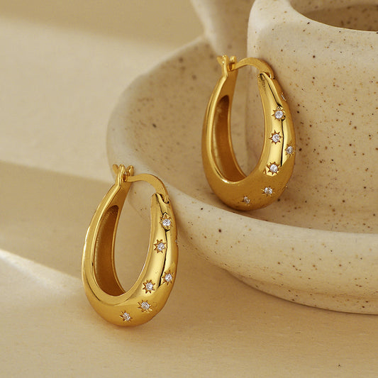 Micro-inlaid sparkling diamond octagonal hoop earrings ladies