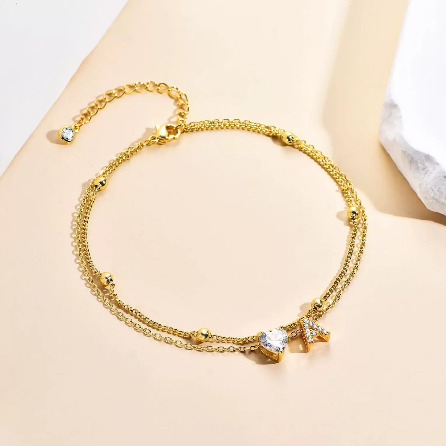 Love initials gold ladies exquisite 14K gold-plated zircon anklet