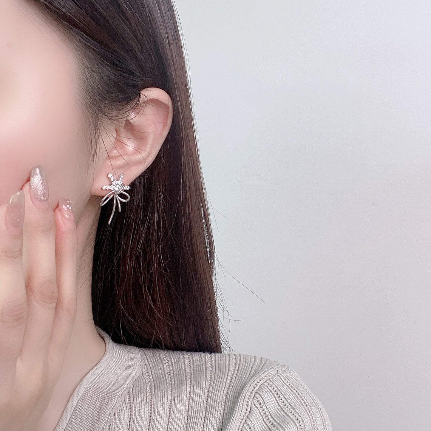 Ribbon Snow Bow Set Zircon Earrings for Women