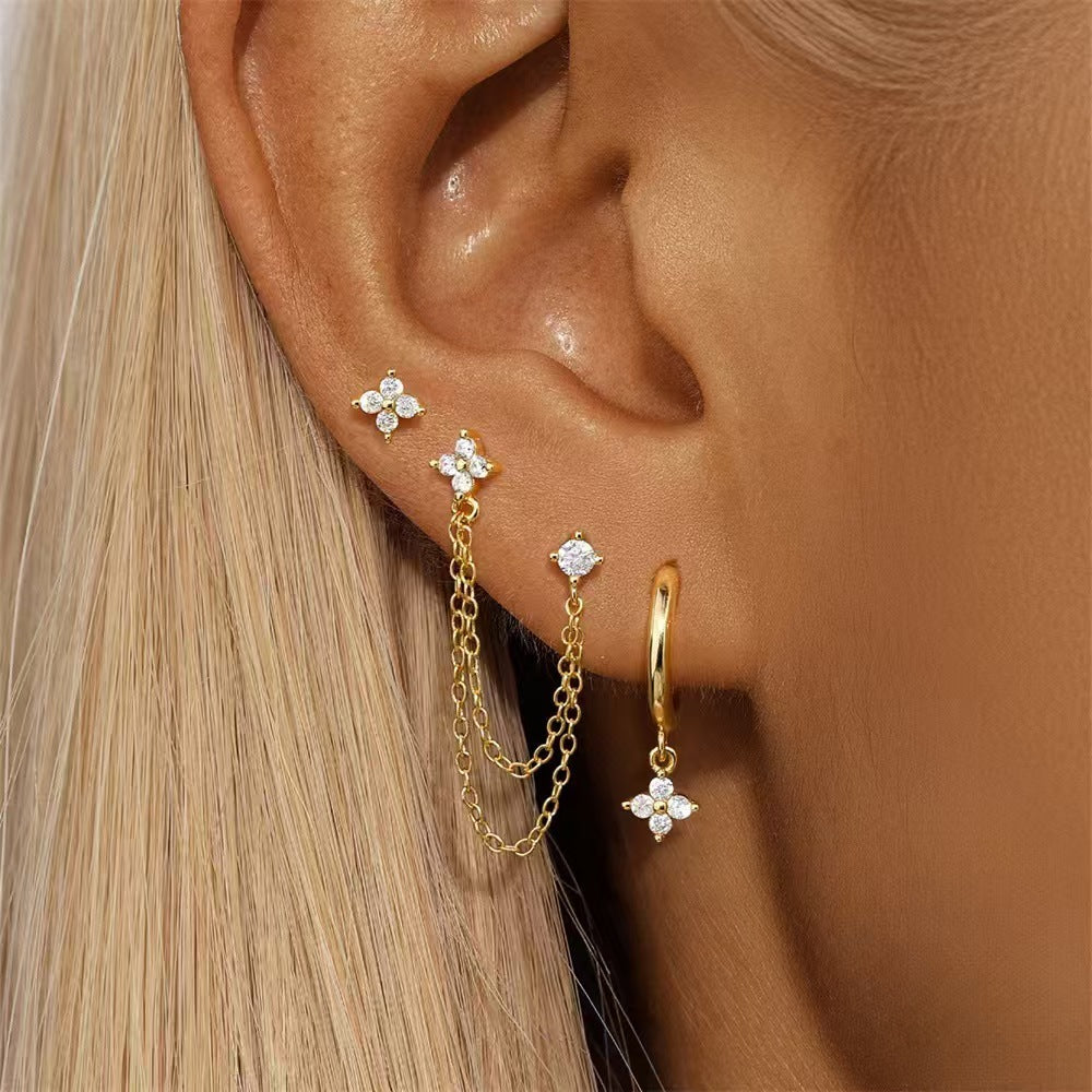 Four-leaf clover zircon earrings female flower pendant earrings