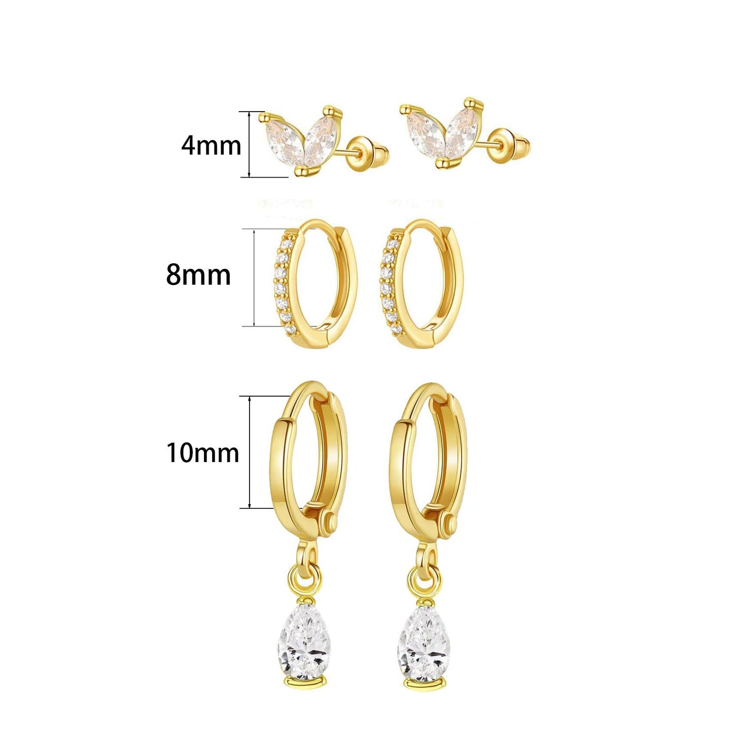 Best Seller in Europe and America Inlaid Zircon Water Drop Luxury Fashion Earrings Three-Piece Set