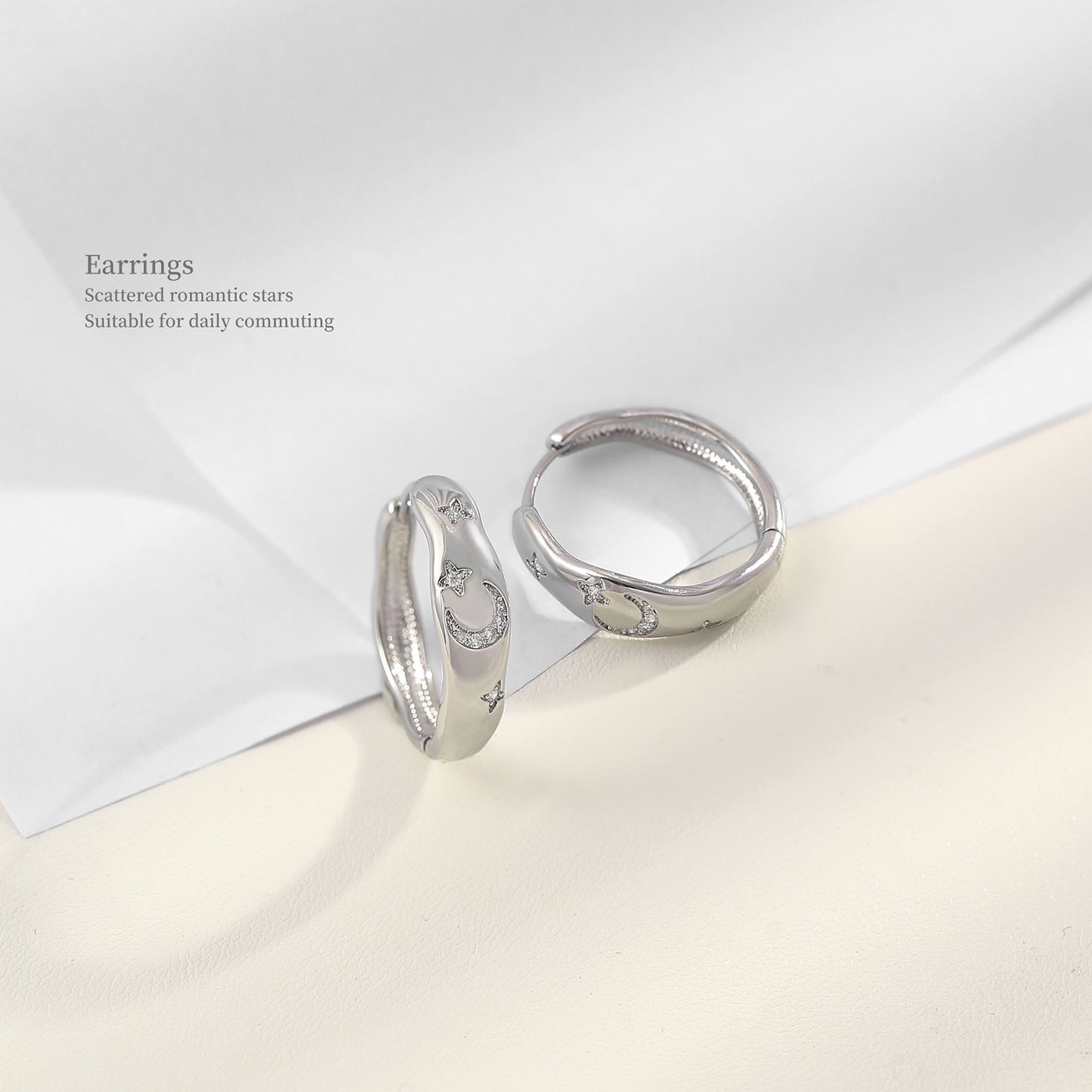 Star and Moon Zircon Irregular Hoop Simple Earrings