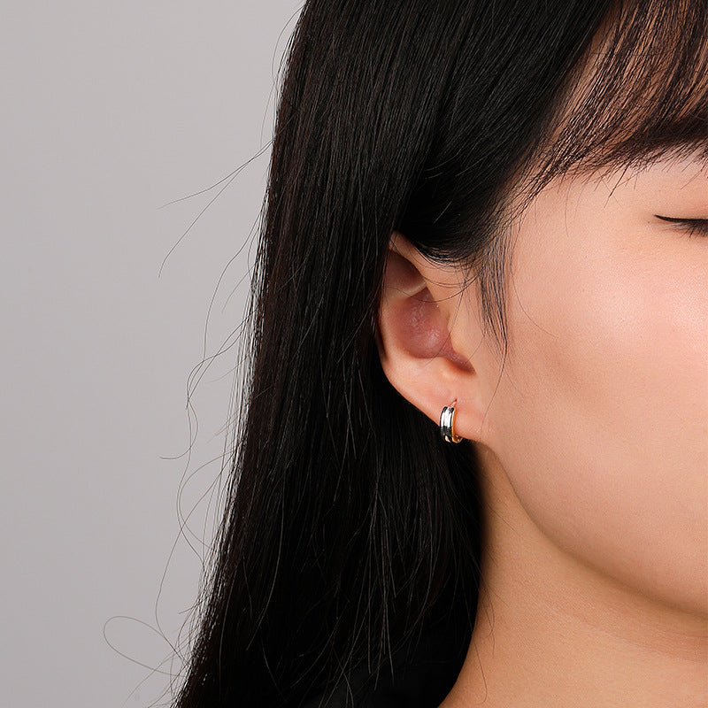 Color Separation Hoop Earrings Female Light Luxury Temperament Double Ring Ear Clip