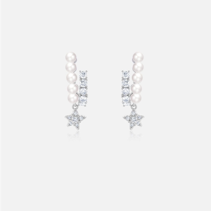 Five-pointed Star Earrings Silver Needle Pearl Zircon Earrings Light Luxury High-end Autumn and Winter Earrings