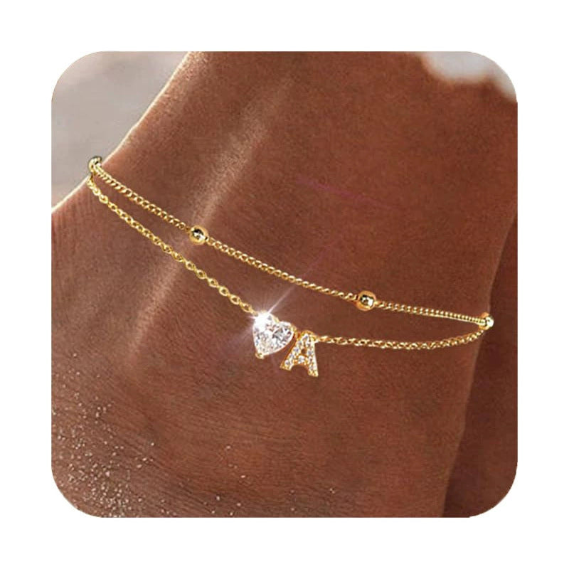 Love initials gold ladies exquisite 14K gold-plated zircon anklet