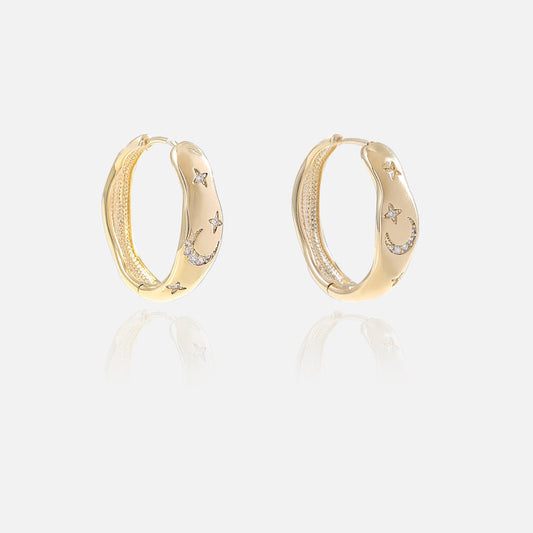 Star and Moon Zircon Irregular Hoop Simple Earrings