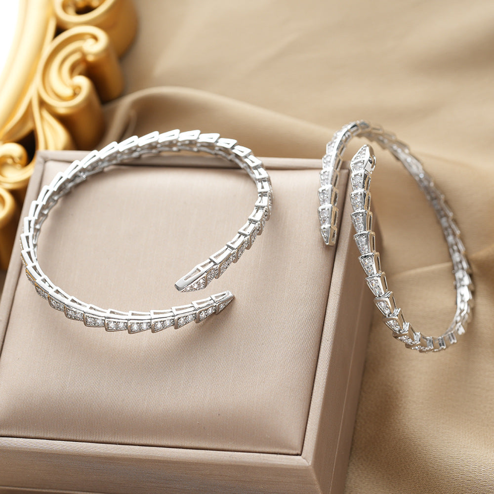 Bracelet Snake-Shaped Simple Opening Niche Popular Bracelet Starry with Diamonds Fashion High Sense