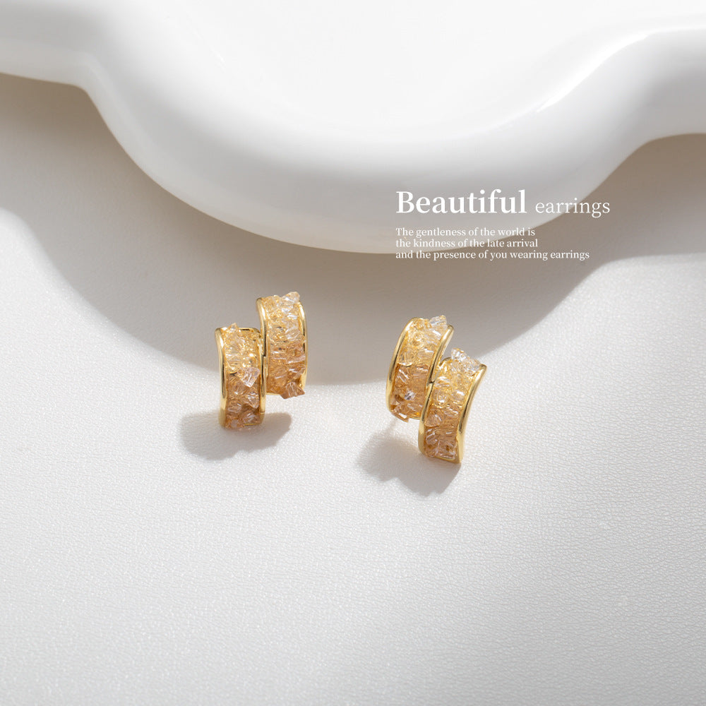Double Layer Design Light Luxury Earrings High-end Crystal Earrings