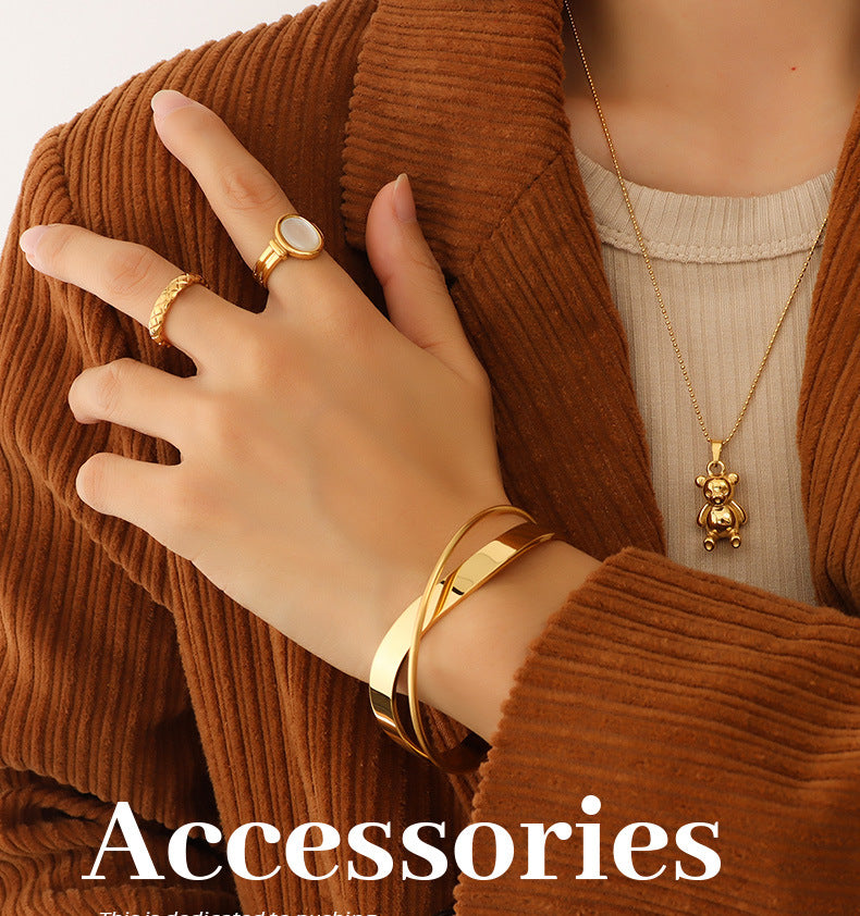 Europe and America ins Fashionable Versatile Cross Glossy Open Bracelet Titanium Steel Plated18K Genuine Gold Bracelet Jewelry Z195