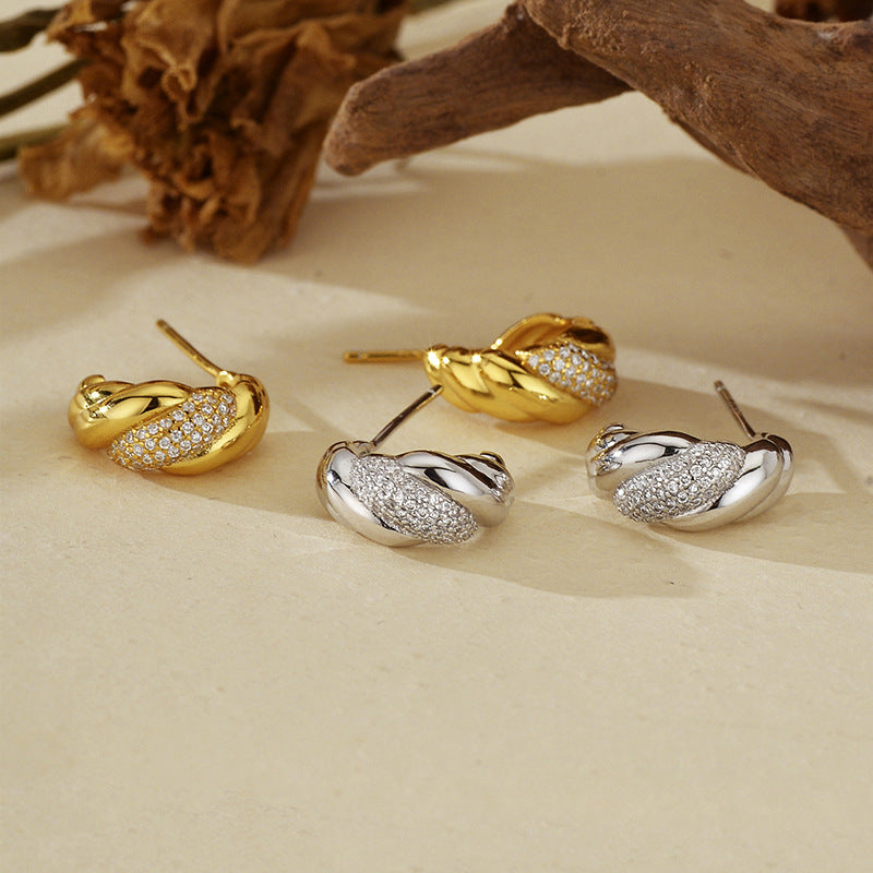 Diamond twist zircon earrings gold-plated high-end earrings