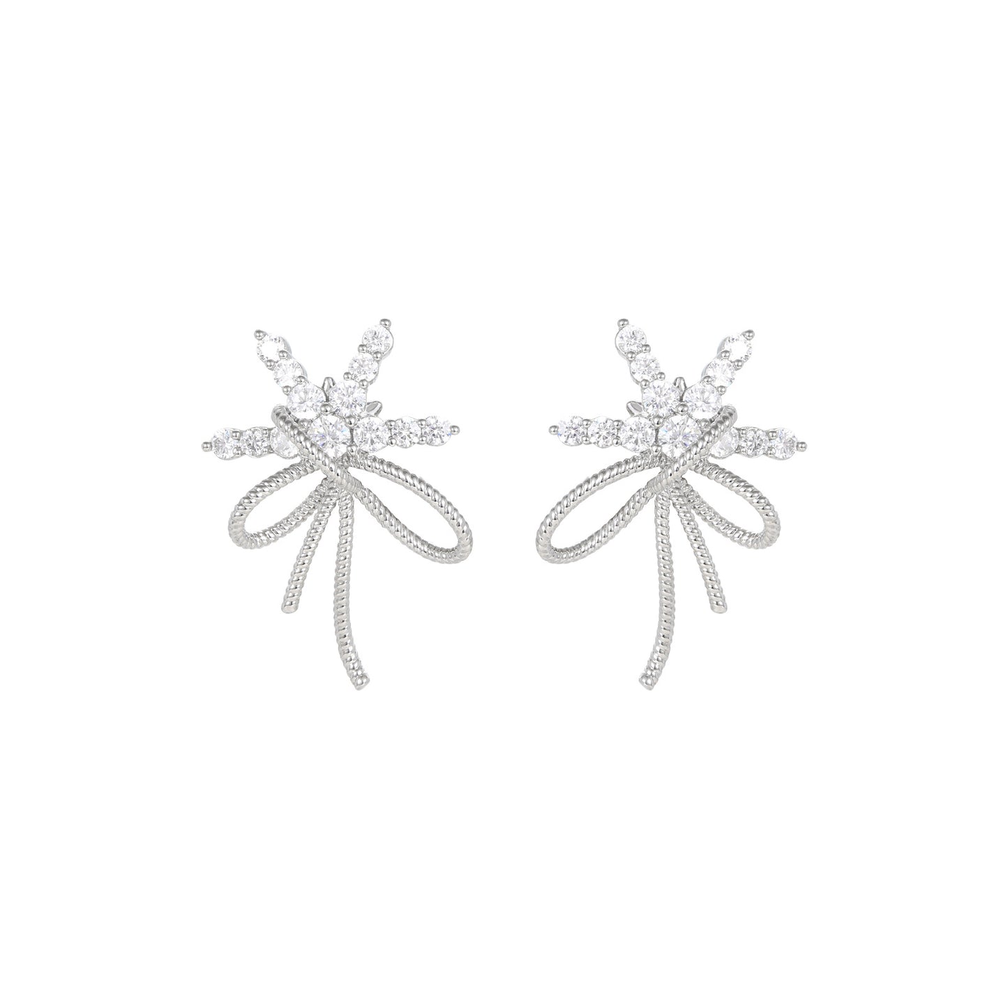 Ribbon Snow Bow Set Zircon Earrings for Women