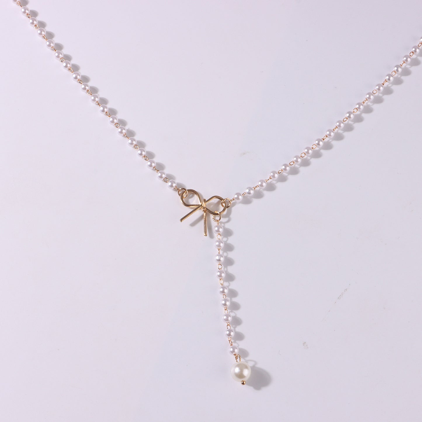 Alloy Bowknot Pearl Tassel Pendant Necklace Women's Elegant Necklace
