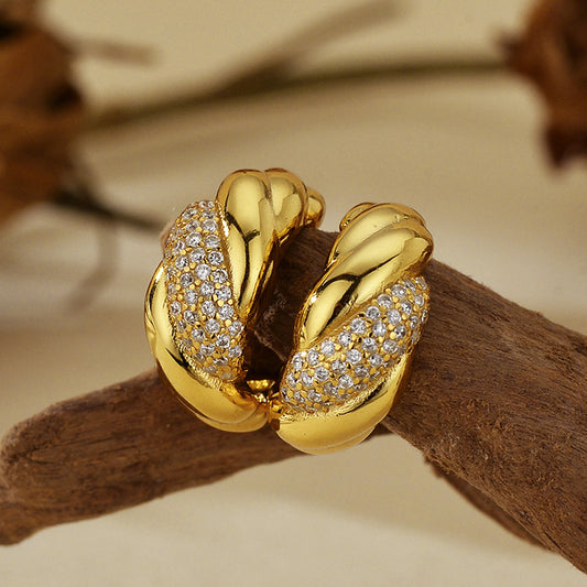 Diamond twist zircon earrings gold-plated high-end earrings