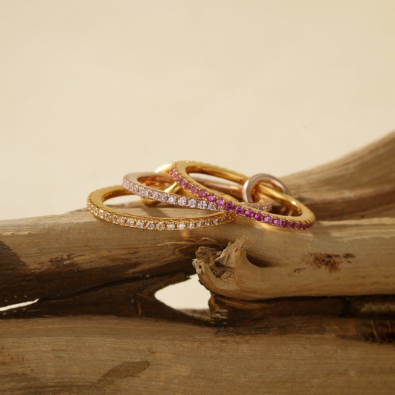 Connecting Three Rings Row Diamond Ring Women's High-Grade Light Luxury Women's Ring