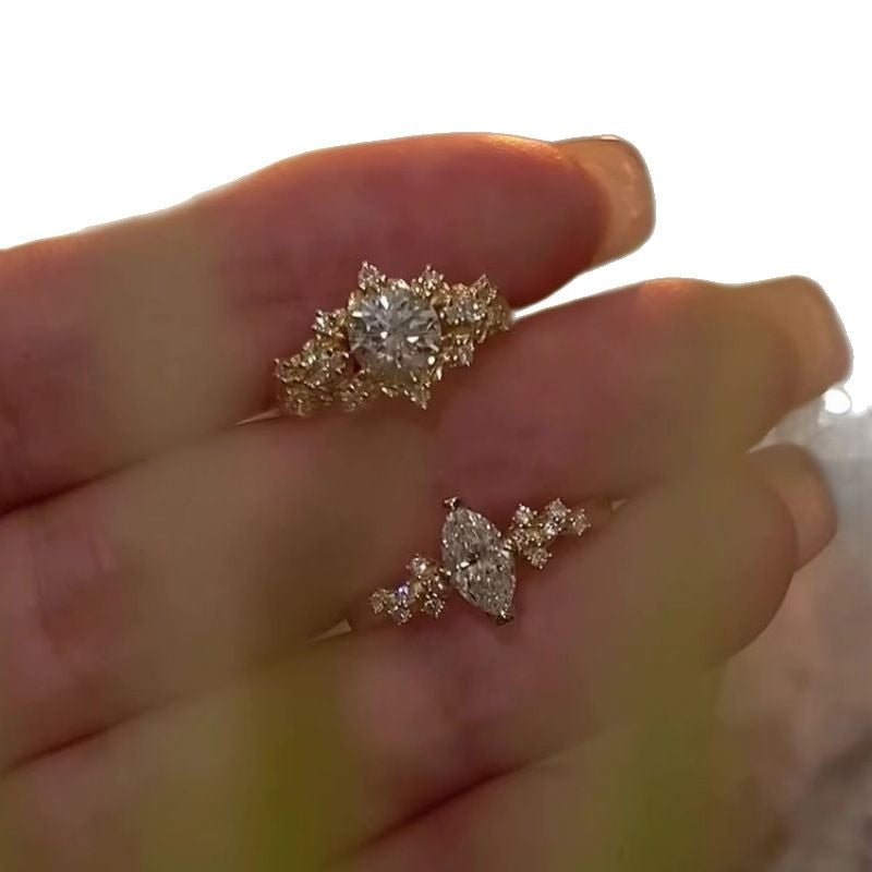 Full Diamond Brushed Carved Gold Light Luxury Stackable Open Ring