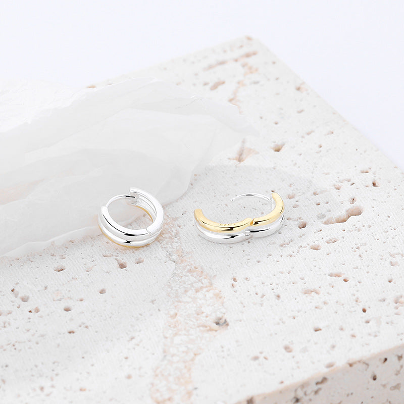 Color Separation Hoop Earrings Female Light Luxury Temperament Double Ring Ear Clip