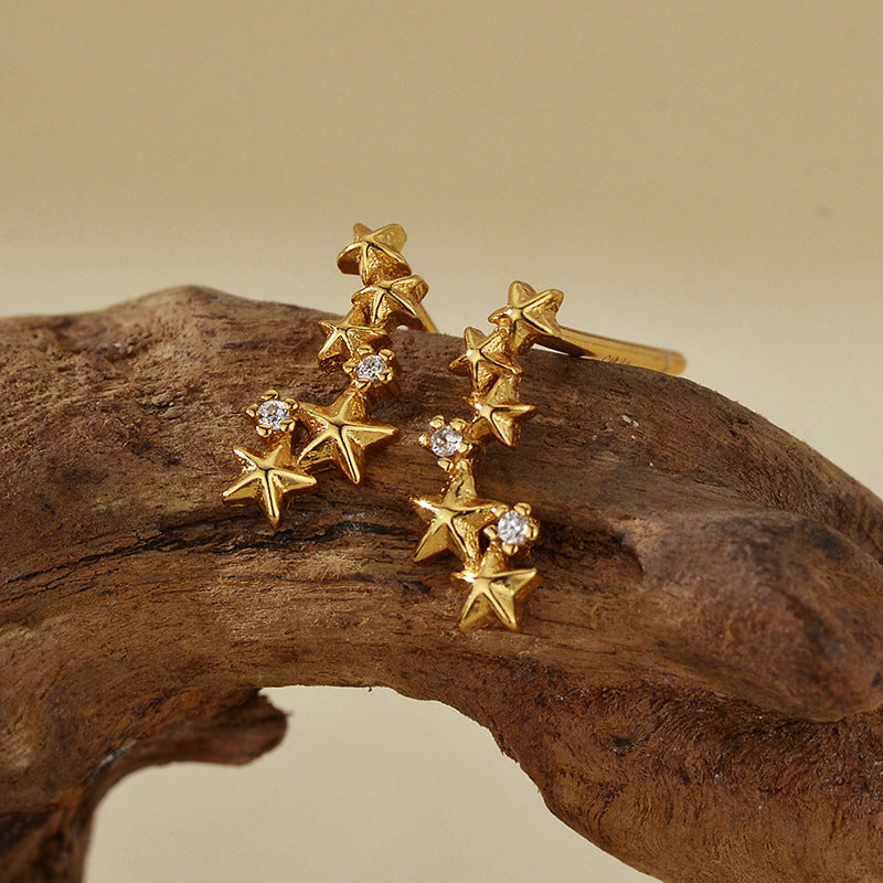 Diamond Embedded Star Shiny Ear Stud Pentagram Earrings Women's High-Grade Earrings