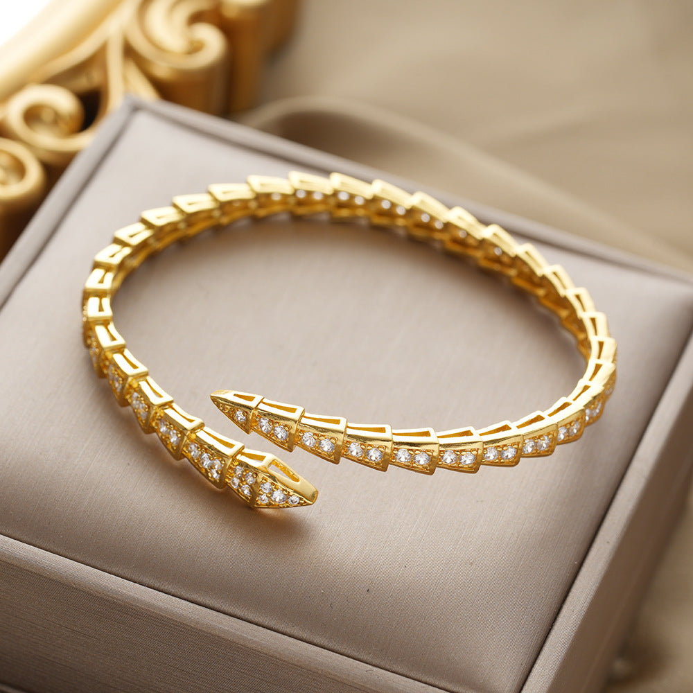 Bracelet Snake-Shaped Simple Opening Niche Popular Bracelet Starry with Diamonds Fashion High Sense