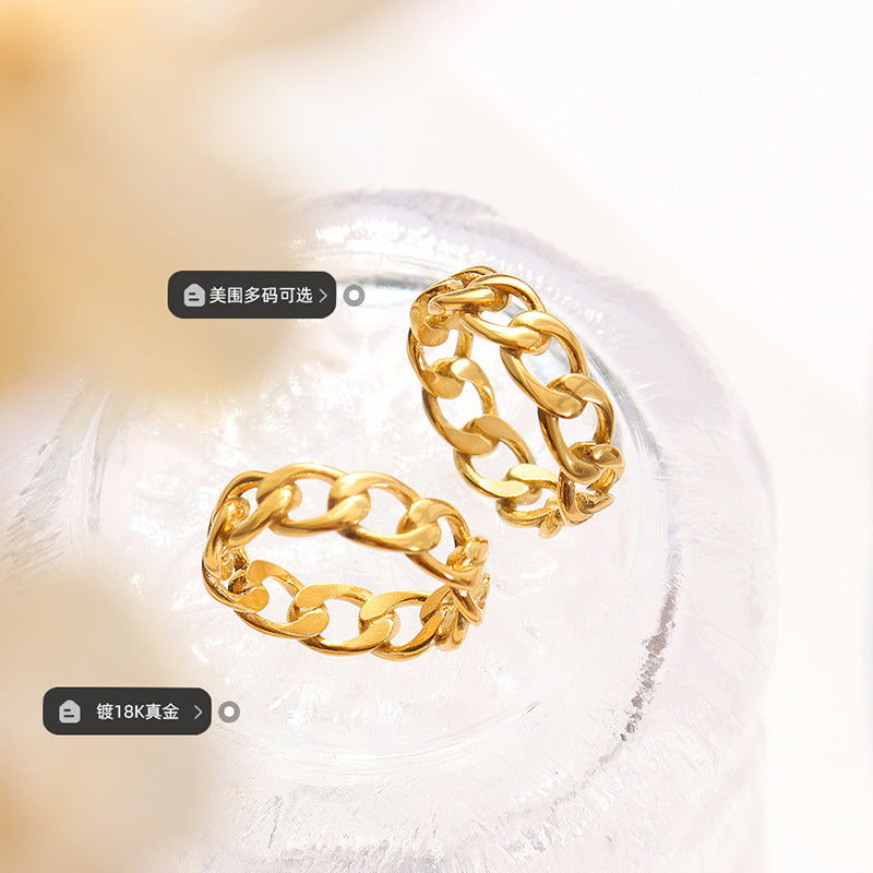 Gold Geometric Simple Fashion Chain Ring for Men and Women