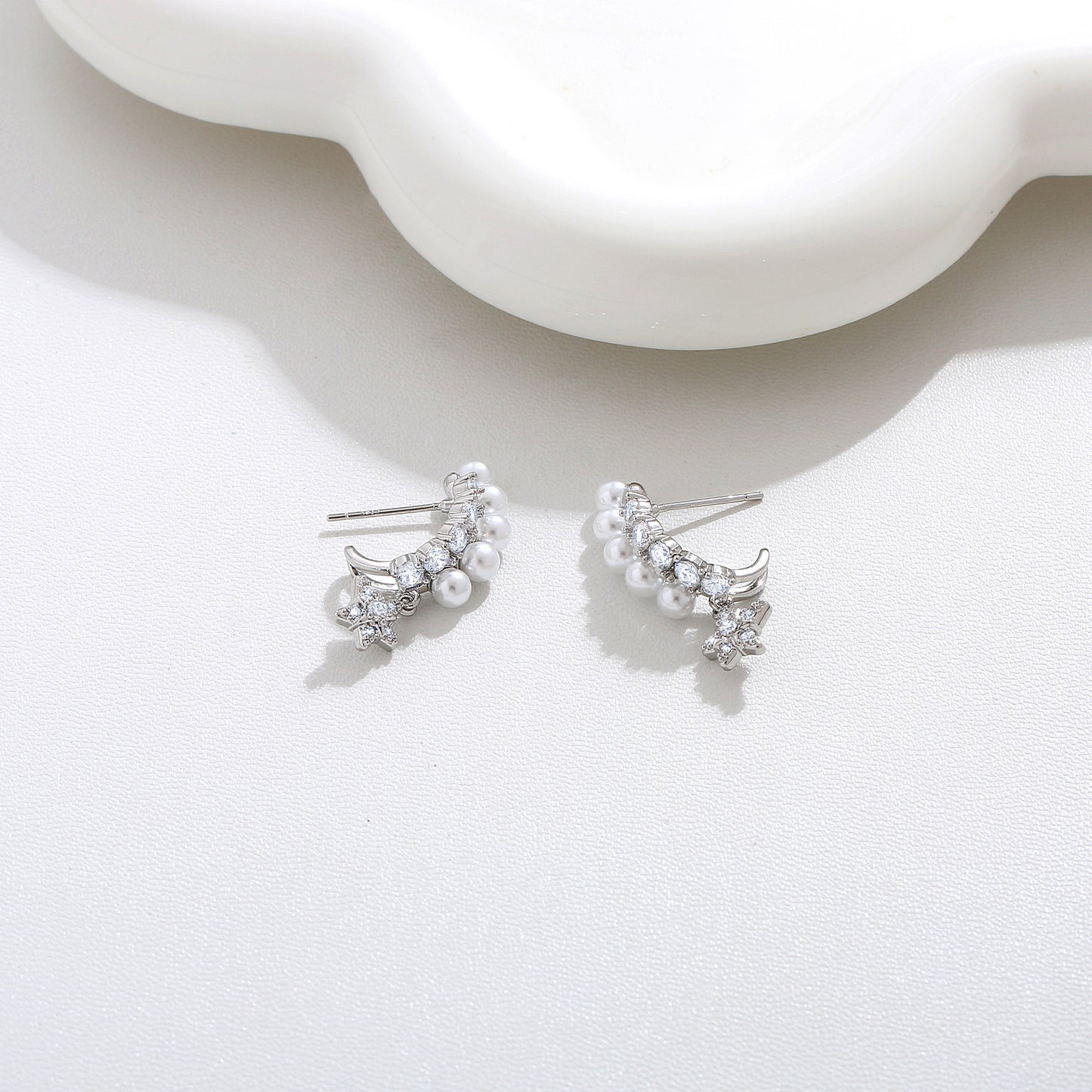 Five-pointed Star Earrings Silver Needle Pearl Zircon Earrings Light Luxury High-end Autumn and Winter Earrings