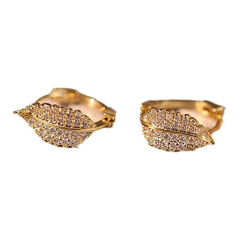 French Style Full Diamond Leaf Earrings High-end Classic Design