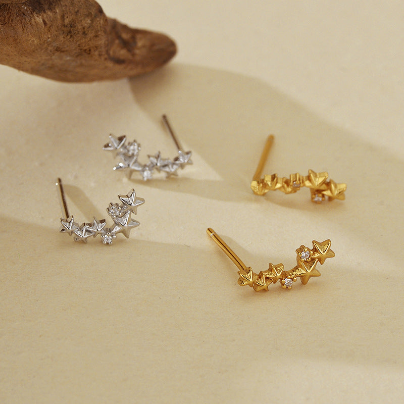 Diamond Embedded Star Shiny Ear Stud Pentagram Earrings Women's High-Grade Earrings