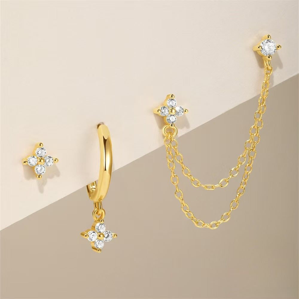 Four-leaf clover zircon earrings female flower pendant earrings