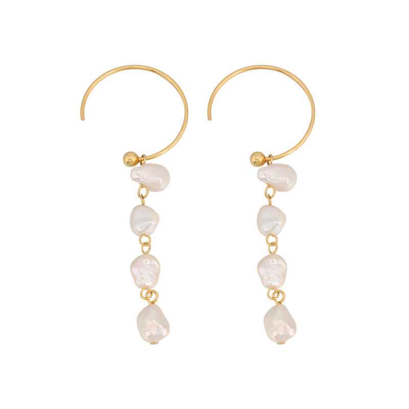 baroque Irregular C-shaped Pearl Earrings