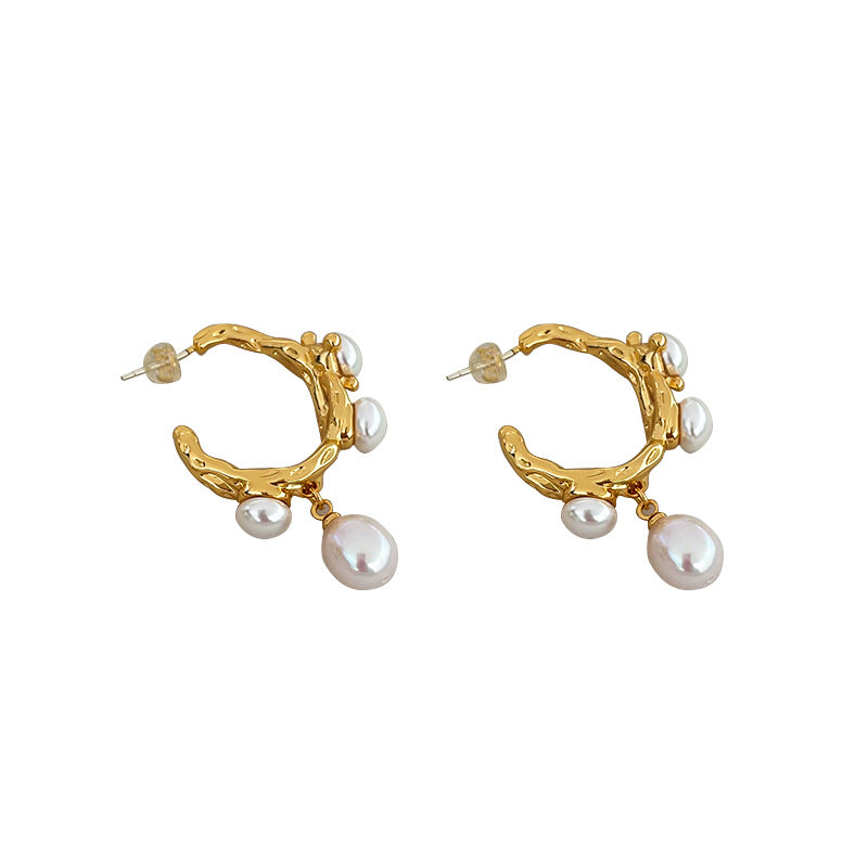 Lava Texture Natural Freshwater Pearl Earrings